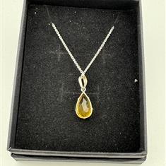Citrine Drop Silver Necklace