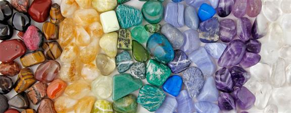 Cambridge Crystals shop display with gemstones and minerals